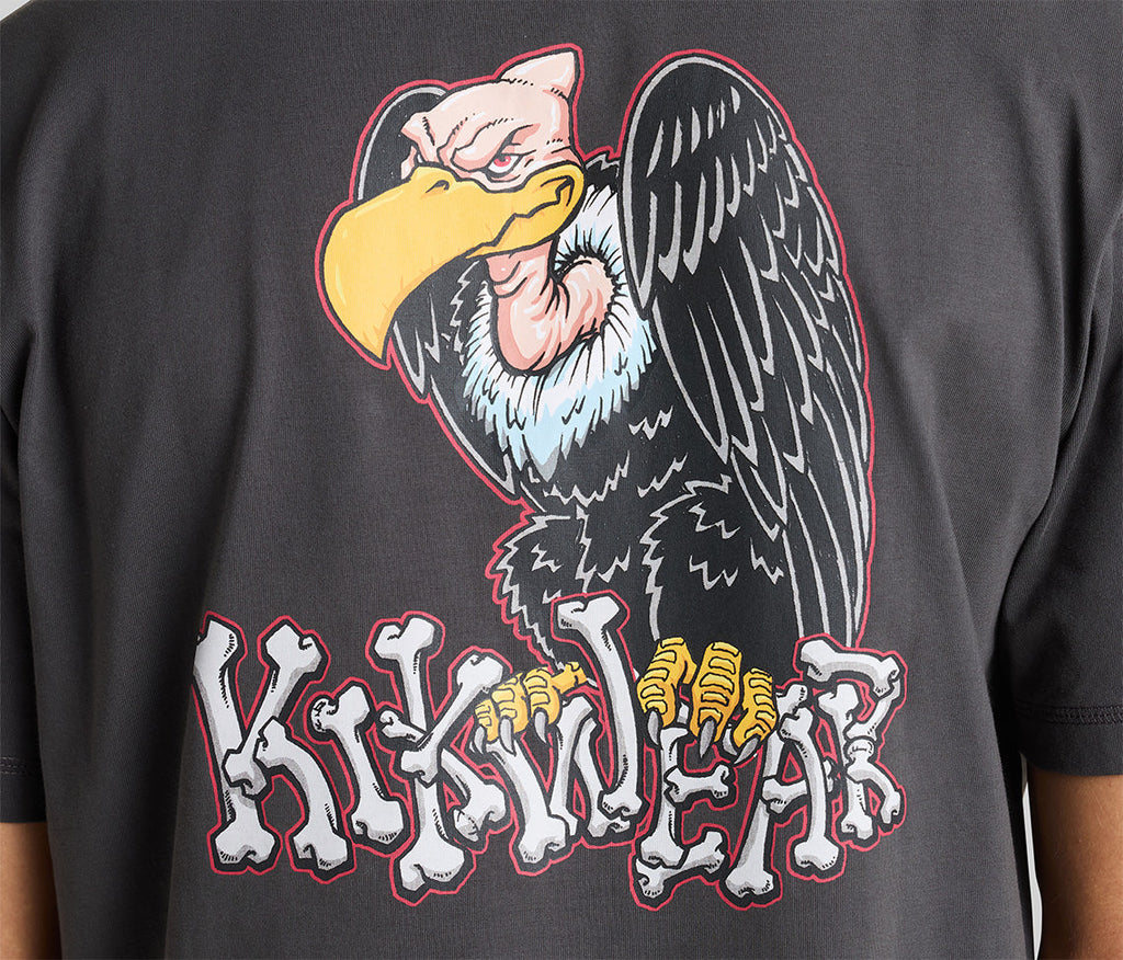 Vulture Reverse Neck Graphic Tee Charcoal For Men Short Sleeve Casual Streetwear Style