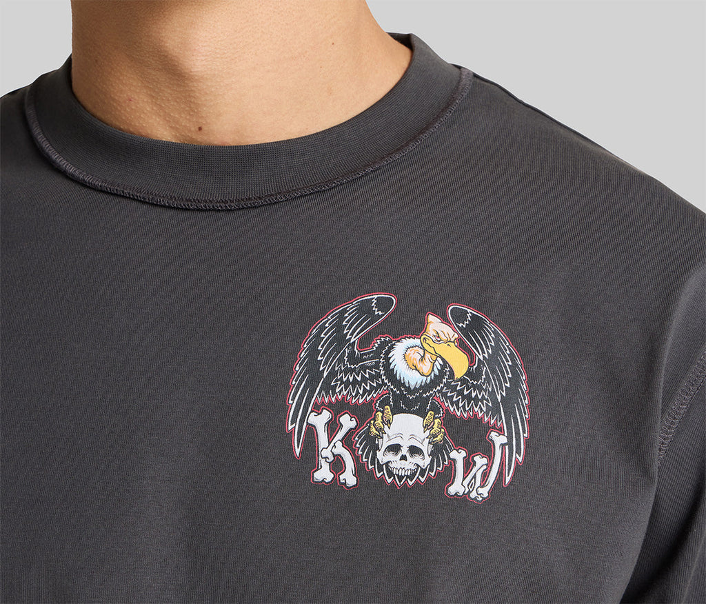 Vulture Reverse Neck Graphic Tee Charcoal For Men Short Sleeve Casual Streetwear Style