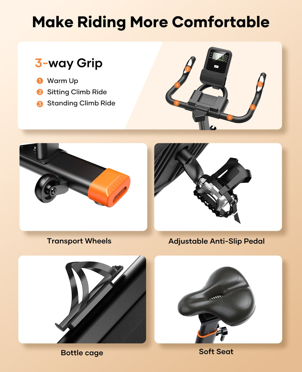 Toputure TEB3 Exercise Bike Ultra Quiet 15Kg Flywheel